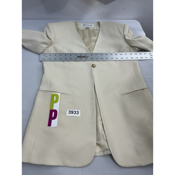 Womans Jones NY Size 8 Ivory Blazer Lined One Button Padded Shoulders - Picture 5 of 8